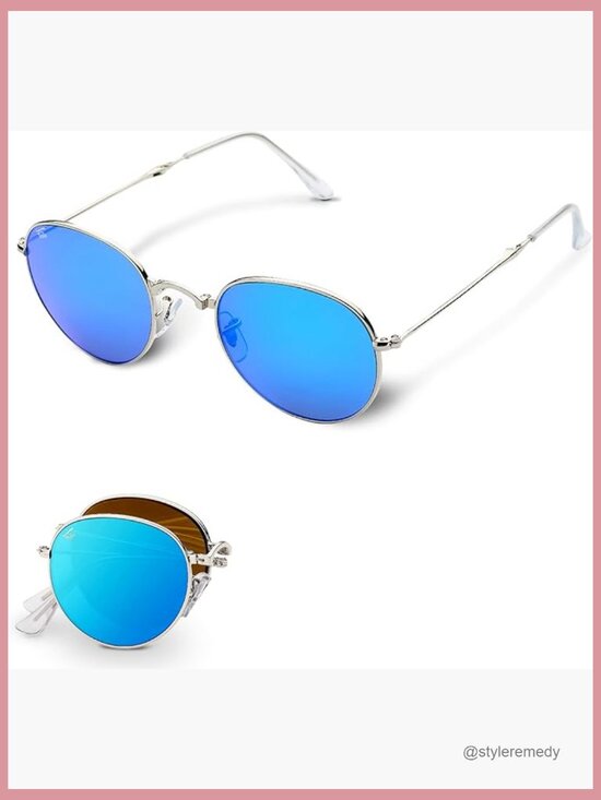 Round Folding Sunglasses Polarized UV400 Protection with Vegan Leather Case main image 7